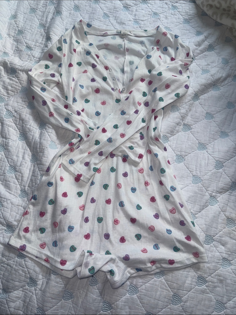Aeropostale Heart-Print Long-Sleeve Romper